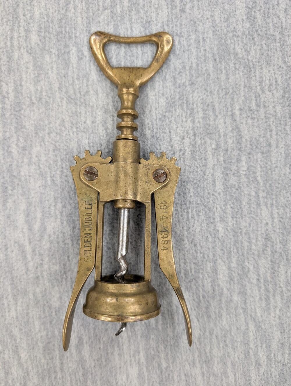 Vintage 1964 The Hammer Co Brass Corkscrew Golden Jubilee Wine Opener Italy